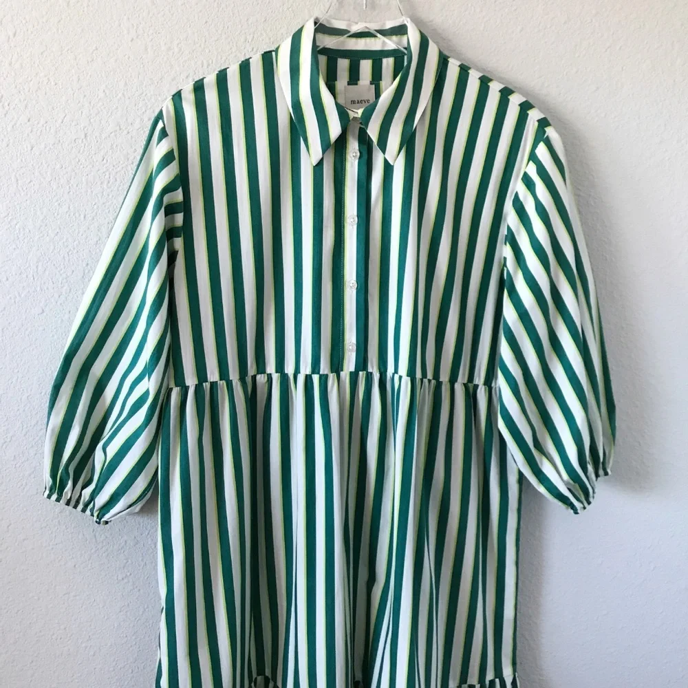 Maeve Anthropologie The Bettina Size S Tiered Striped Cotton Midi Shirt Dress - Picture 4 of 11